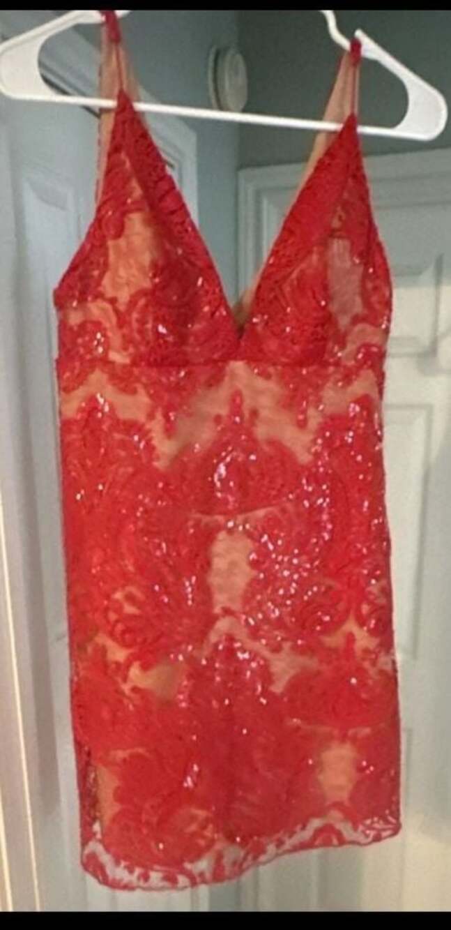Free People Night Shimmer Red Sequin Embroidered Lace Mini Dress